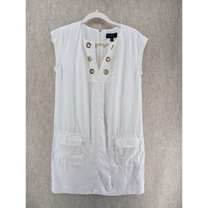 J.Crew Off White 100% Linen Grommet V-Neck Shift Dress Sleeveless F1836 Size 4